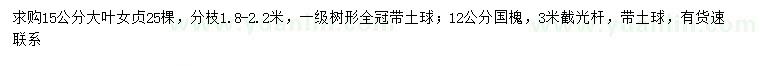 求購15公分大葉女貞、12公分國槐