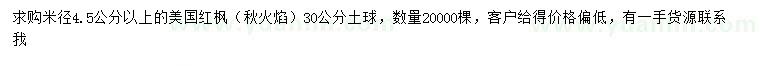 求購米徑4.5公分以上美國(guó)紅楓秋火焰