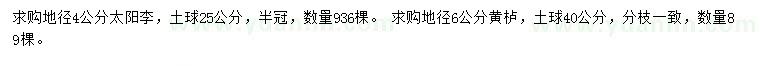 求購地徑4公分太陽李、6公分黃櫨
