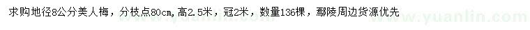 求購地徑8公分美人梅