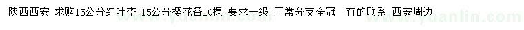 求購15公分紅葉李、櫻花