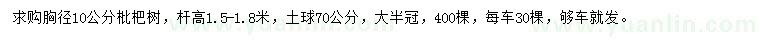 求購(gòu)胸徑10公分枇杷