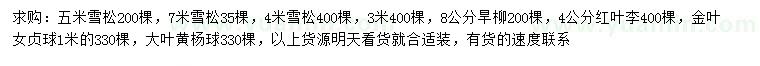 求購(gòu)雪松、旱柳、紅葉李等