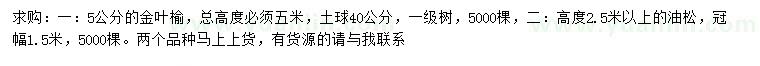 求購(gòu)5公分金葉榆、高2.5米以上油松