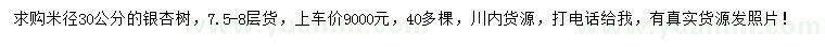求購(gòu)米徑30公分銀杏