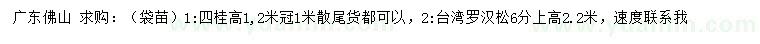 求購(gòu)高1.2米四桂、6公分羅漢松