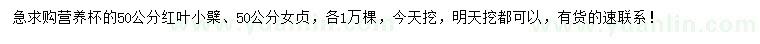 求購50公分紅葉小檗、女貞