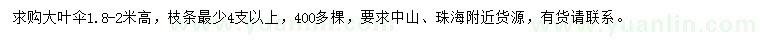 求購高1.8-2米大葉傘