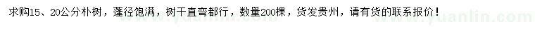 求購(gòu)15、20公分樸樹(shù)