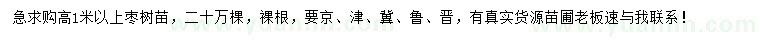 求購高1米以上棗樹苗