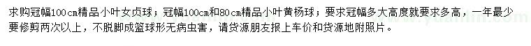 求購冠幅100公分小葉女貞球、冠幅80、100公分小葉黃楊球