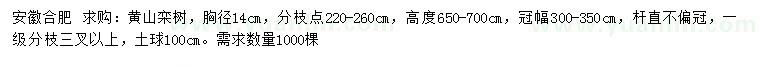 求購胸徑14公分黃山欒