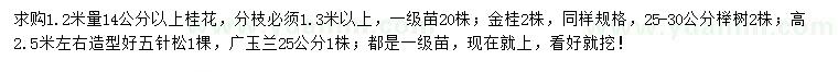 求購桂花、金桂、櫸樹等
