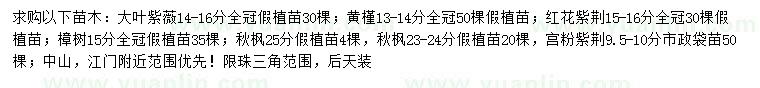 求購大葉紫薇、黃槿、紅花紫荊等