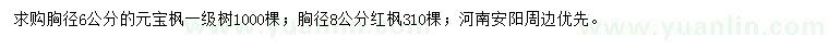 求購胸徑6公分元寶楓、胸徑8公分紅楓