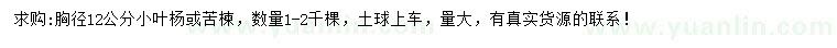 求購(gòu)胸徑12公分小葉楊或苦楝