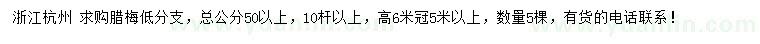 求購高6米臘梅