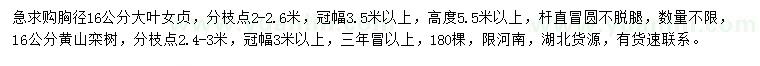 求購胸徑16公分大葉女貞、黃山欒樹