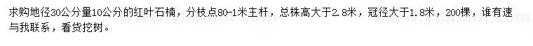 求購地徑30量10公分紅葉石楠