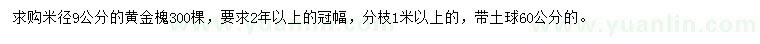 求購米徑9公分黃金槐