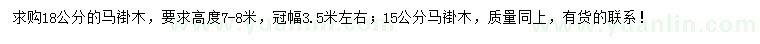 求購(gòu)15、18公分馬褂木