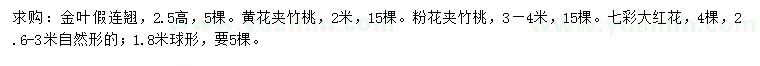 求購(gòu)金葉假連翹、黃花夾竹桃、粉花夾竹桃等