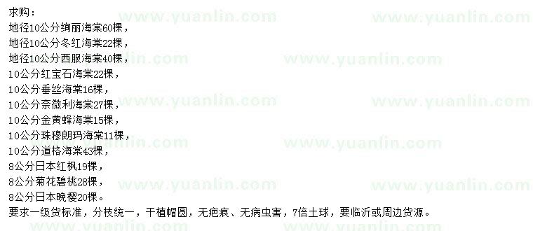 求購(gòu)絢麗海棠、冬紅海棠、西府海棠等