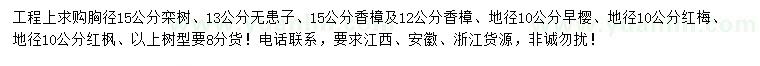 求購(gòu)欒樹、無(wú)患子、早櫻等