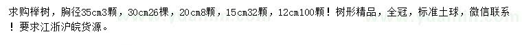 求購12、15、20、30、35公分櫸樹