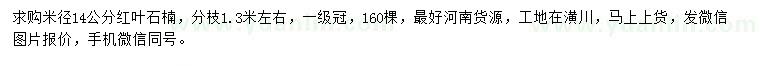 求購(gòu)米徑14公分紅葉石楠