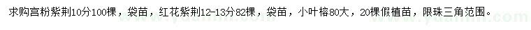 求購(gòu)宮粉紫荊、紅花紫荊、小葉榕