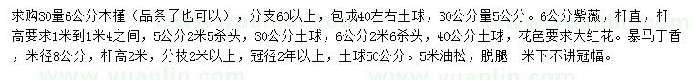 求購木槿、紫薇、暴馬丁香