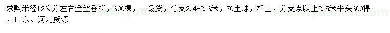 求購米徑12公分左右金絲垂柳