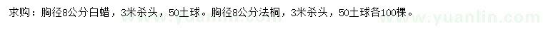 求購(gòu)胸徑8公分白蠟、法桐