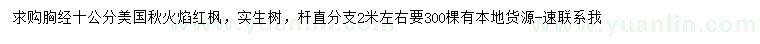 求購(gòu)胸徑10公分美國(guó)秋火焰紅楓