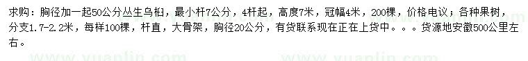求購(gòu)叢生烏桕、蘋(píng)果、梨樹(shù)等