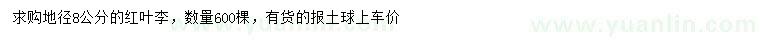 求購地徑8公分紅葉李