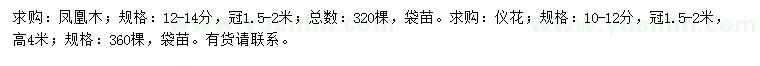 求購12-14公分鳳凰木、10-12公分儀花