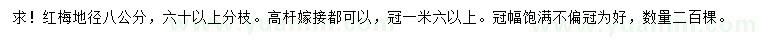 求購(gòu)地徑8公分紅梅