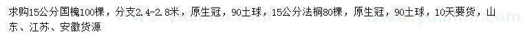 求購(gòu)15公分國(guó)槐、法桐