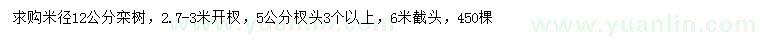 求購米徑12公分欒樹