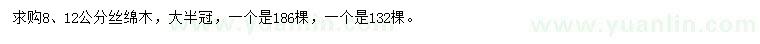 求購(gòu)8、12公分絲綿木