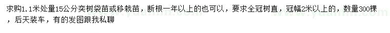 求購1.1米處量15公分奕樹