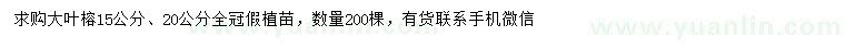 求購15、20公分大葉榕