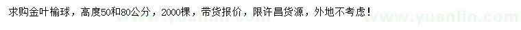 求購高50、80公分金葉榆球