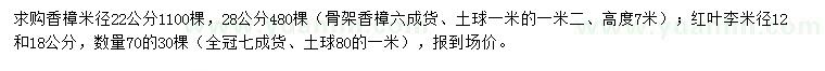 求購(gòu)米徑22、28公分香樟、12、18公分紅葉李