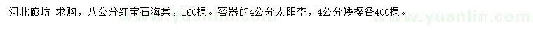 求購(gòu)紅寶石海棠、太陽(yáng)李、矮櫻