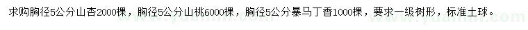 求購山杏、山桃、暴馬丁香