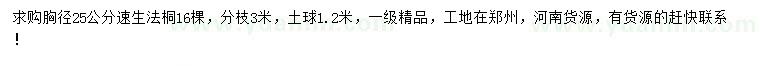 求購胸徑25公分速生法桐