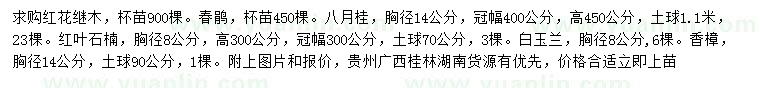 求購紅花繼木、春鵑、八月桂等